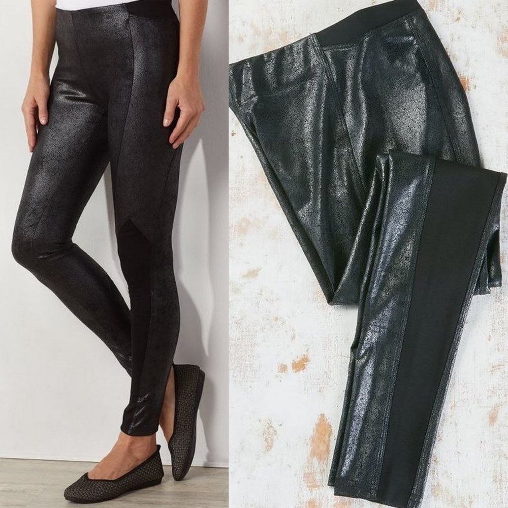Soft Surroundings Skyler Leggings Faux Leather XL 18 Slimming contrast panels